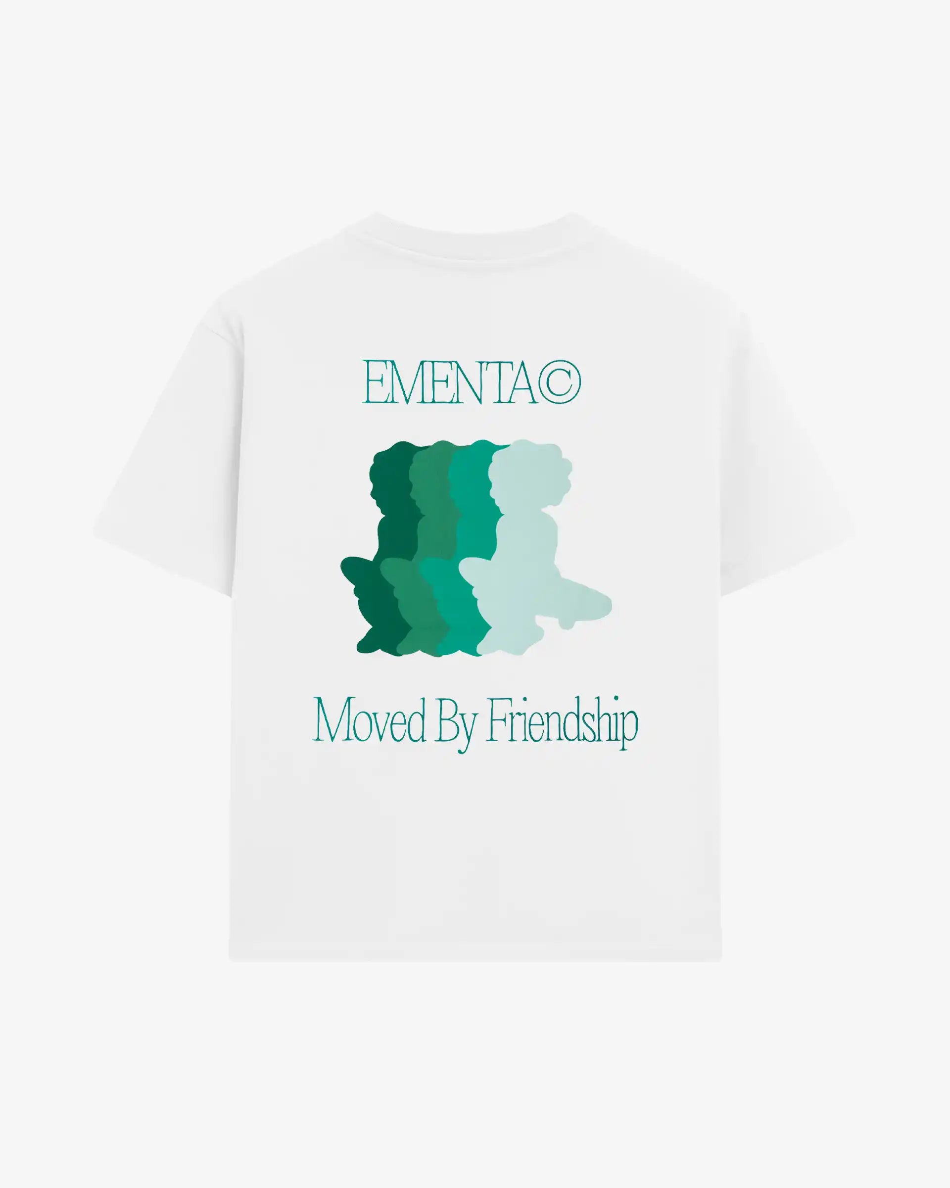 100% Cotton (220gsm)
Heavyweight cotton fabric with soft hand-feel
Boxy, relaxed fit with dropped shoulders
Ribbed crewneck collar
Screen-printed graphic on front and back
Artwork celebrates friendship and unity
"EMENTA© Moved By Friendship" motto on front and back
Double-stitched hems for durability
Made in Portugal