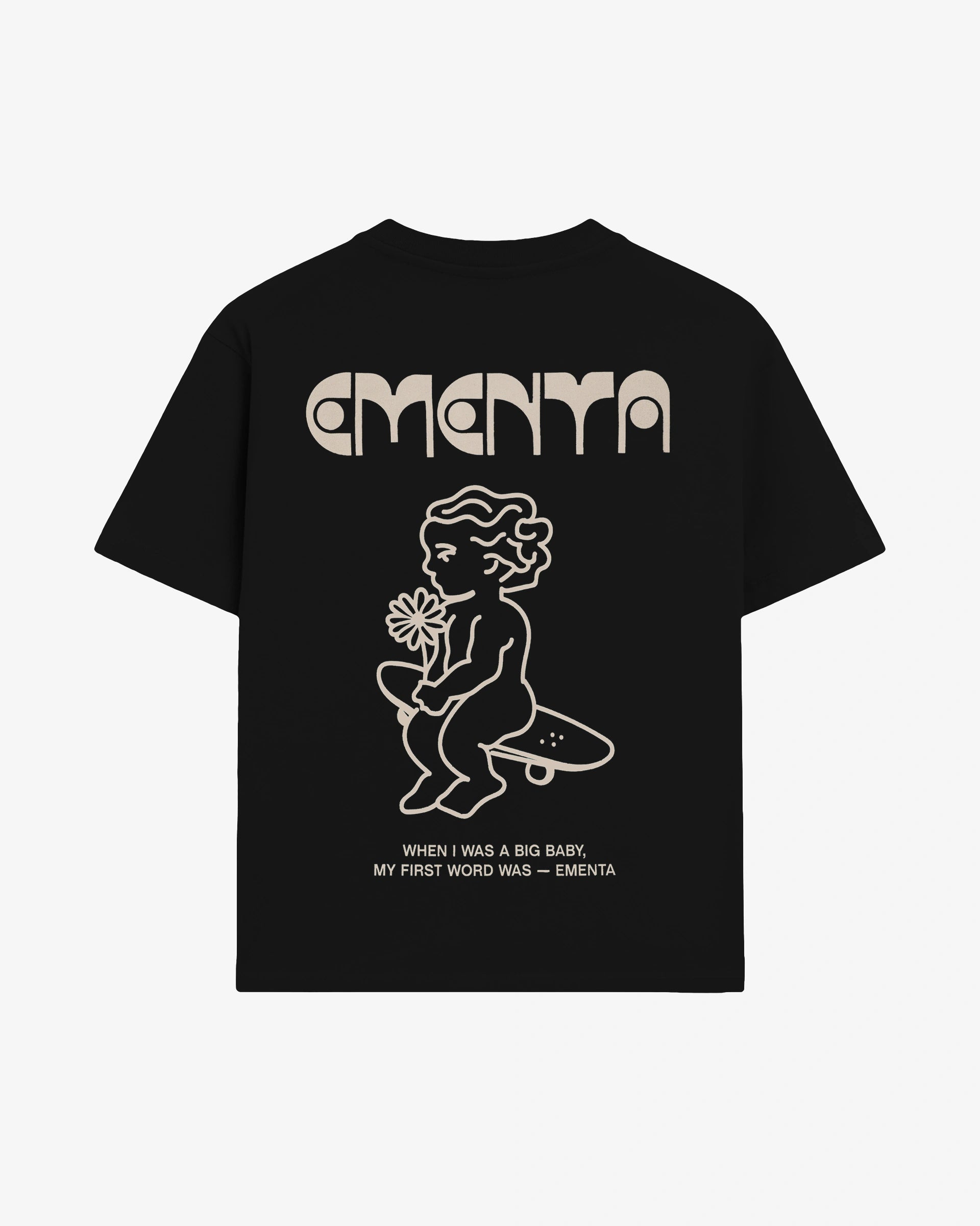 100% cotton, 240 g/m²
Soft feel with a slightly shape
Black color with off-white "First Word" print
Pre-shrunk to hold its shape after washing
Reinforced collar and double-stitched hems for durability
Unisex fit
Made in Portugal