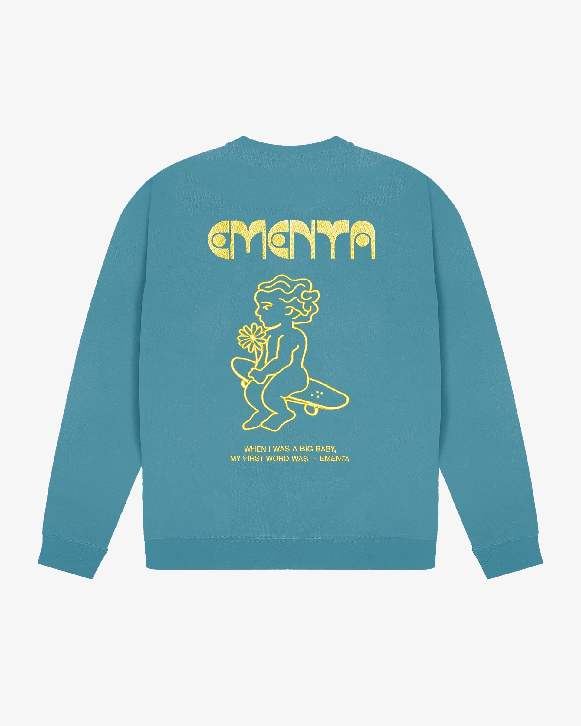 Heavy organic cotton fabric
100% Organic Cotton
Fleece interior for added comfort
Designed for durability and long-lasting wear
First Word design embroidery on the back: "When I was a big baby, my first word was - EMENTA"
Natural texture and weight
Comfortable fit for everyday wear
Limited Edition
Made in Portugal