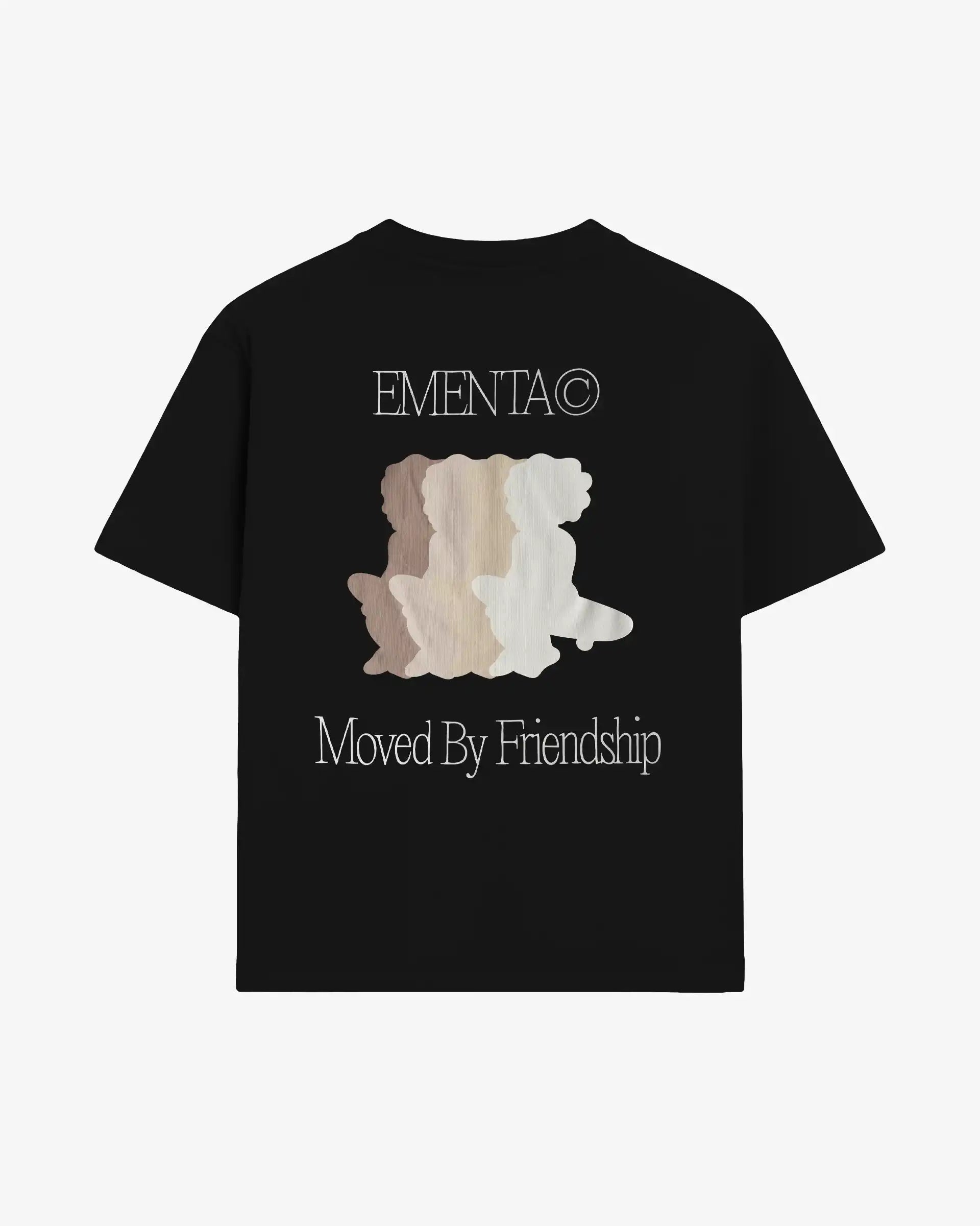 100% Cotton (220gsm)
Heavyweight cotton fabric with soft hand-feel
Boxy, relaxed fit with dropped shoulders
Ribbed crewneck collar
Screen-printed graphic on front and back
Artwork celebrates friendship and unity
"EMENTA© Moved By Friendship" motto on front and back
Double-stitched hems for durability
Made in Portugal