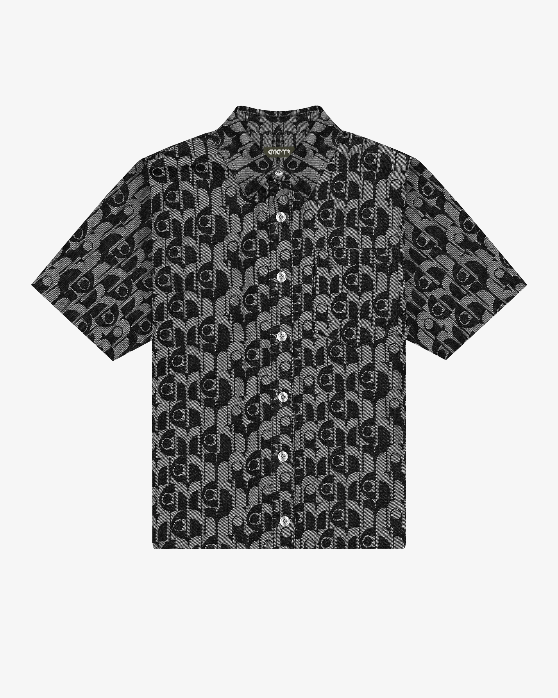 Short sleeve shirt designed for everyday wear
Midweight woven fabric with a structured feel and textured surface
Relaxed fit with a straight silhouette
All-over geometric dots pattern woven throughout the fabric
Button closure with chest pocket and tonal black buttons
Black and grey contrast pattern across front and back panels
Made in Portugal