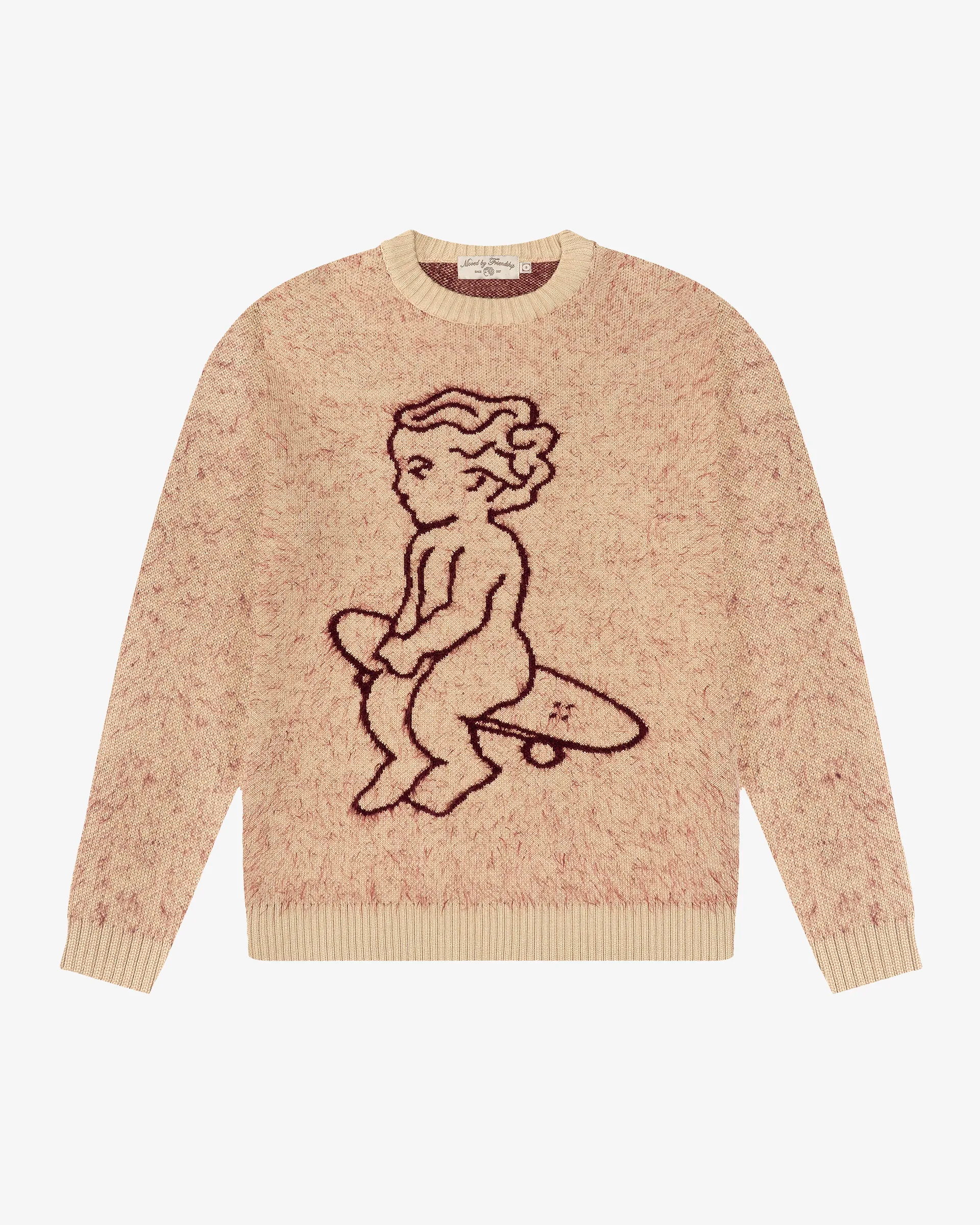 Knit crewneck
Regular fit
Fluffy knit fabric
Ikon graphic knitted on front
Burgundy and off-white color
Made in Portugal
Unisex