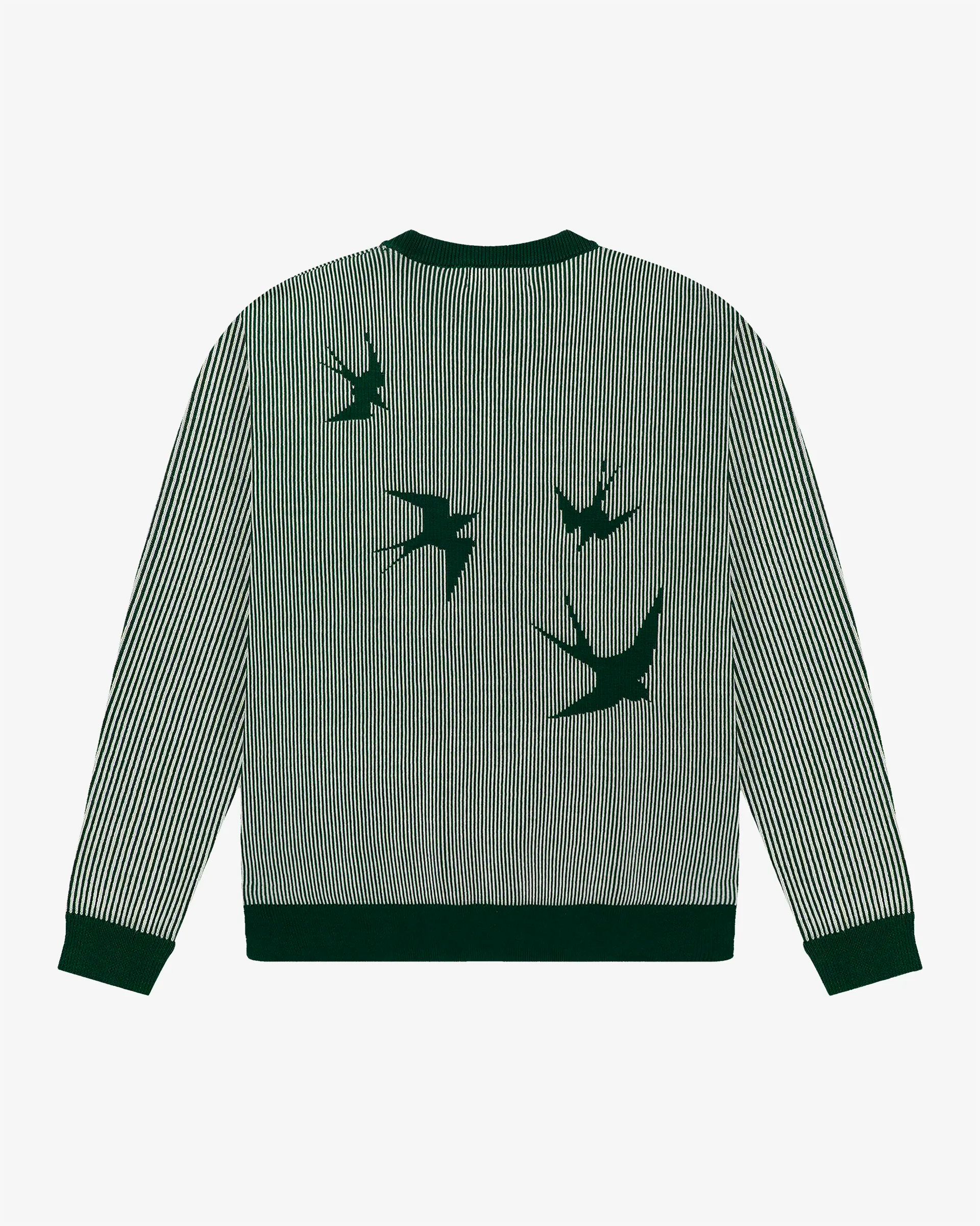 Reversible double-knit crewneck with inverted graphics on each side
Straight fit with relaxed volume through the body
Double-knit yarn fabric with a fine vertical stripe structure
Graphic print on back with “Lisa” design referencing Lisbon's swallows

Made in Portugal from breathable cotton yarn
Hand wash cold and lay flat to dry